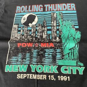 Vintage Rolling Thunder Twin Towers T Shirt Single Stitch POW NY Motorcycle